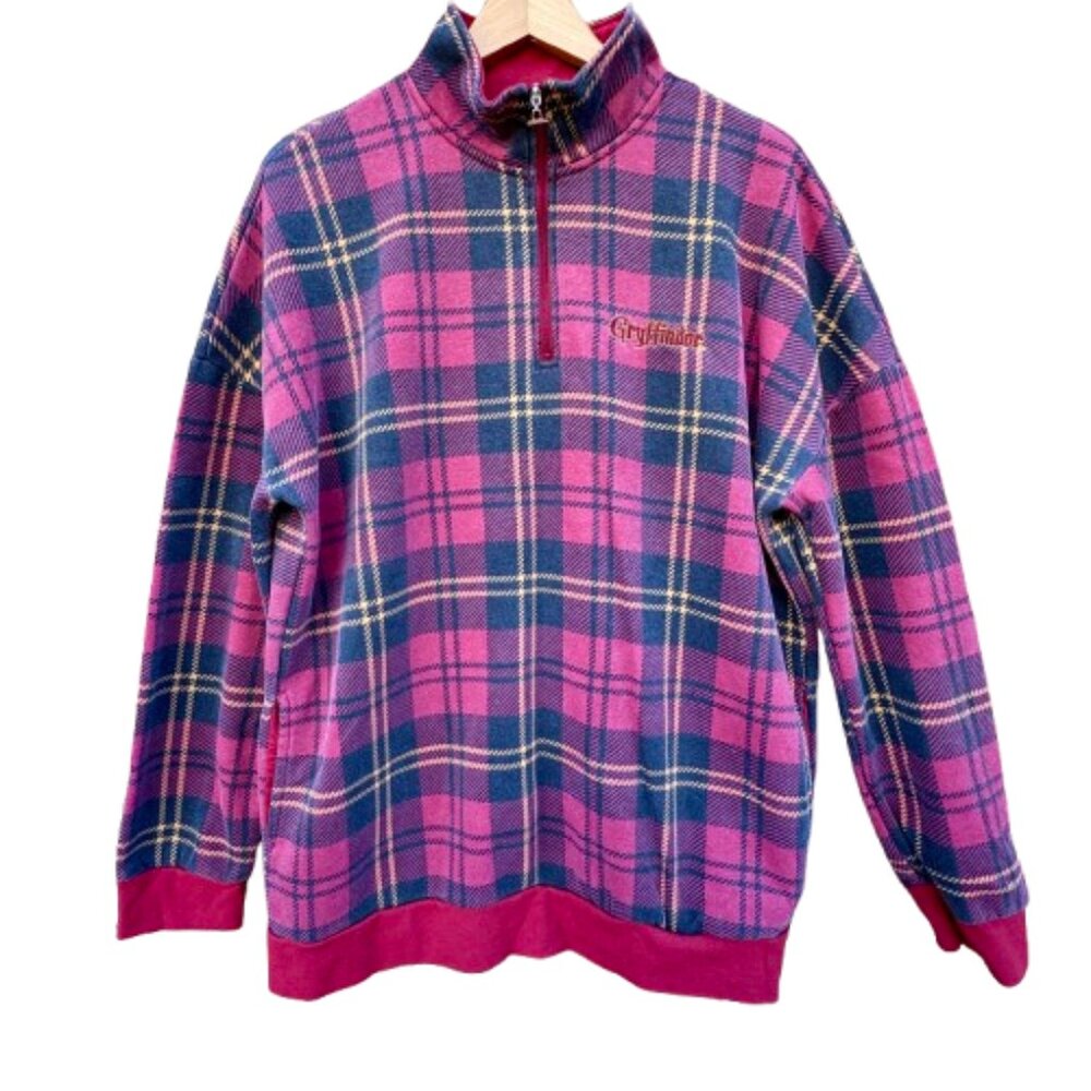Wizarding World Harry Potter Gryffindor 1/4 Zip Pullover Large Red Plaid Pockets